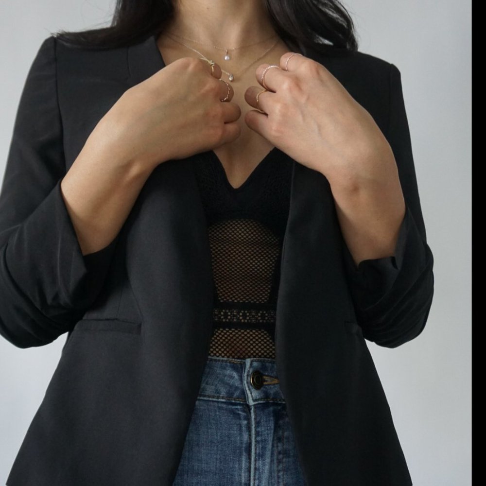 Black Open Front Blazer S-XL